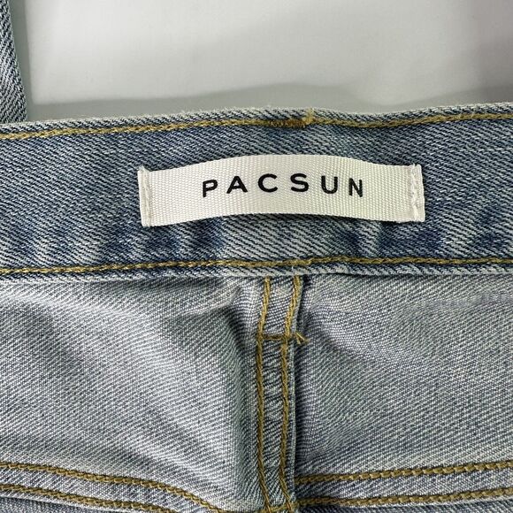 Pacsun Skinny Jeans Mens Sz 36 x 30 Light Wash Distressed Denim Blue Knee Holes - Picture 3 of 13